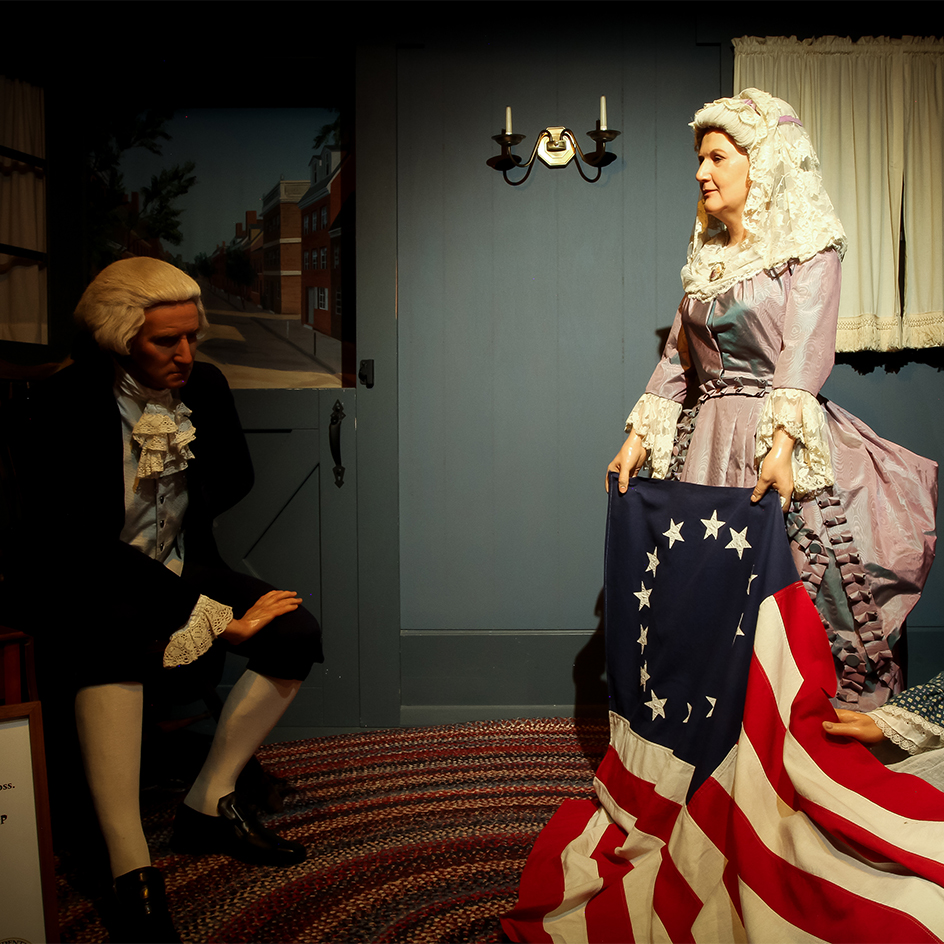 Washington and Ross with the original US Flag
