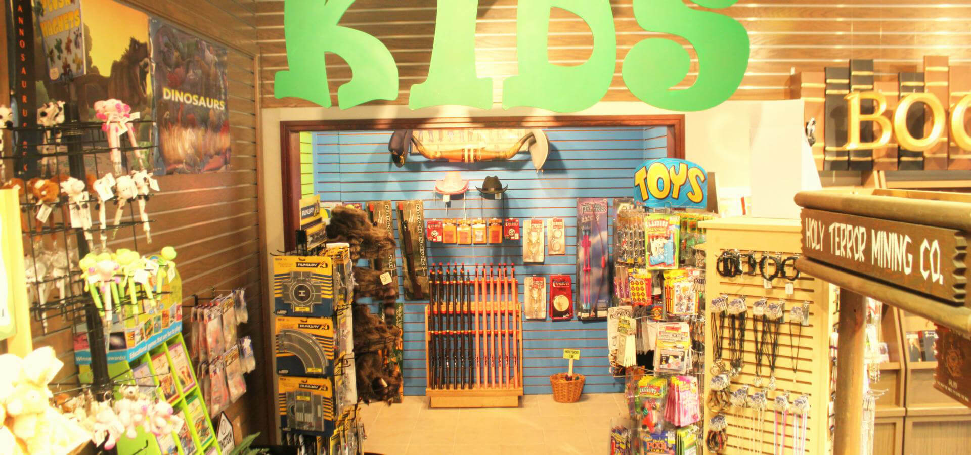A close up photo of the Kid's section of The National Presidential Wax Museum Gift Shop. 